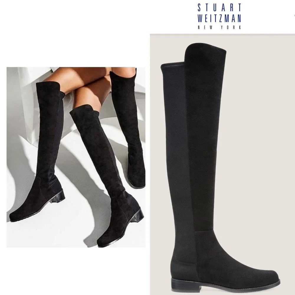Stuart Weitzman 5050 Heel Over The Knee OTK Black Suede Boots US 6 $850 SPAIN